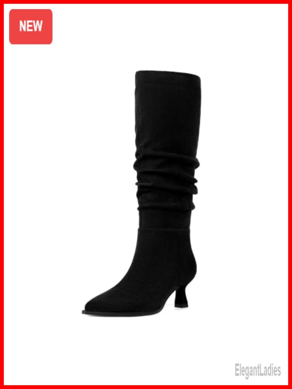 Kitten Heel Knee High Boots Pointed Toe Faux Suede Side Zip Women's